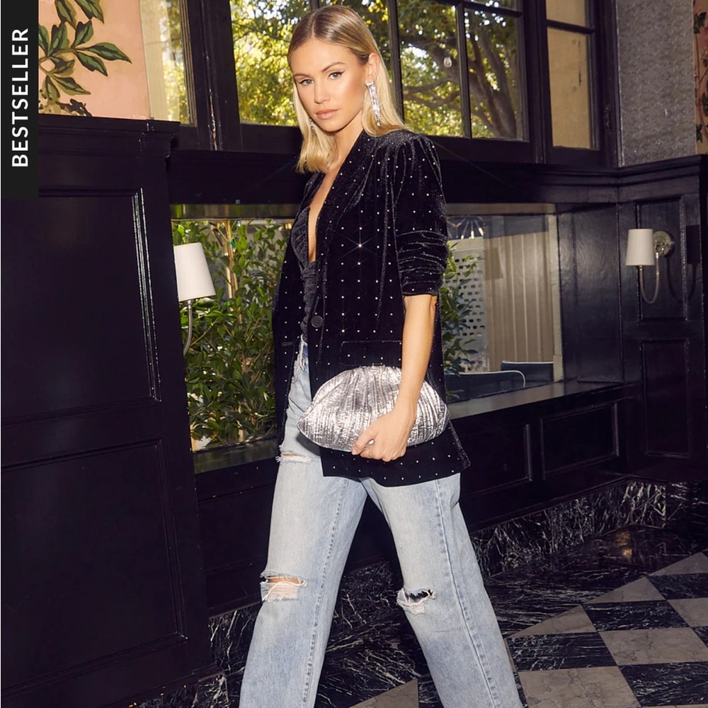 Vici Black Velvet Blazer with Silver Accents